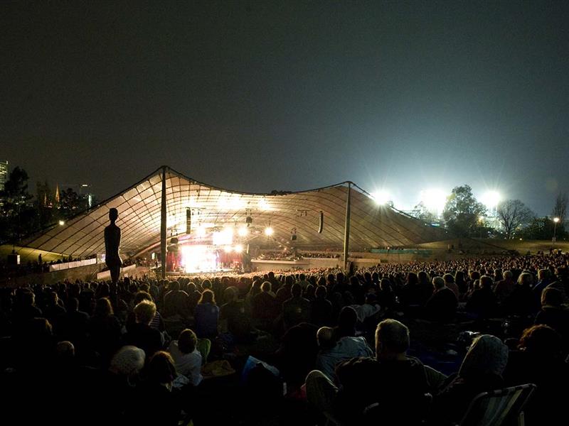 Nighttime audience at the Sidney Myer Music Bowl, Melbourne, Victoria, Australia